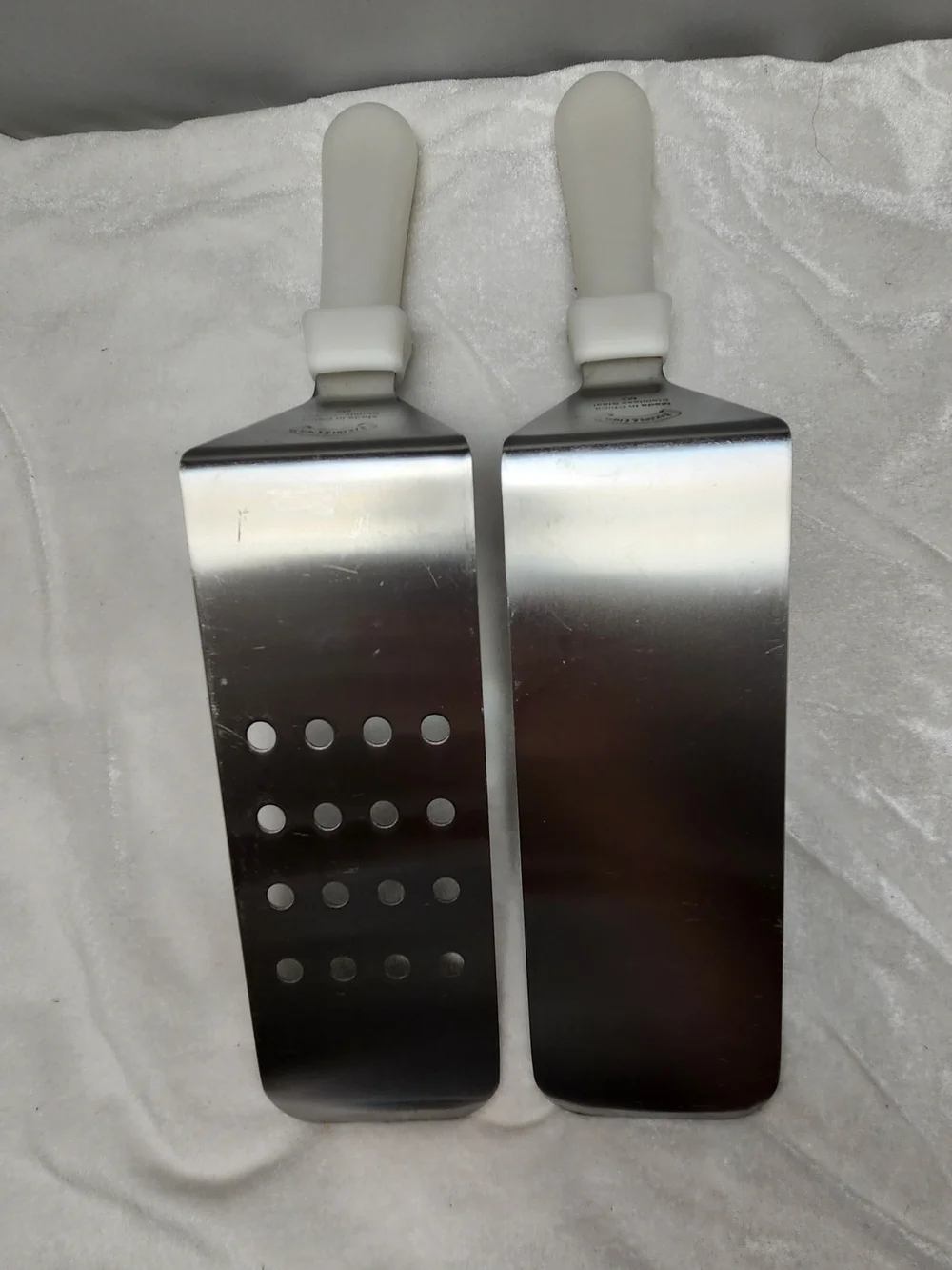White Handle Stainless Steel Turner and Slotted Spatula Set